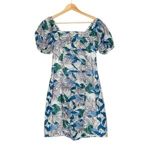 Fate Mini Dress Square Neckline Smocked Back Puff Sleeves Size Small